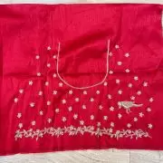 Heavy Zardozi Embroidery On All Over Buti Design On Marron Silk Unstitched blouse Piece