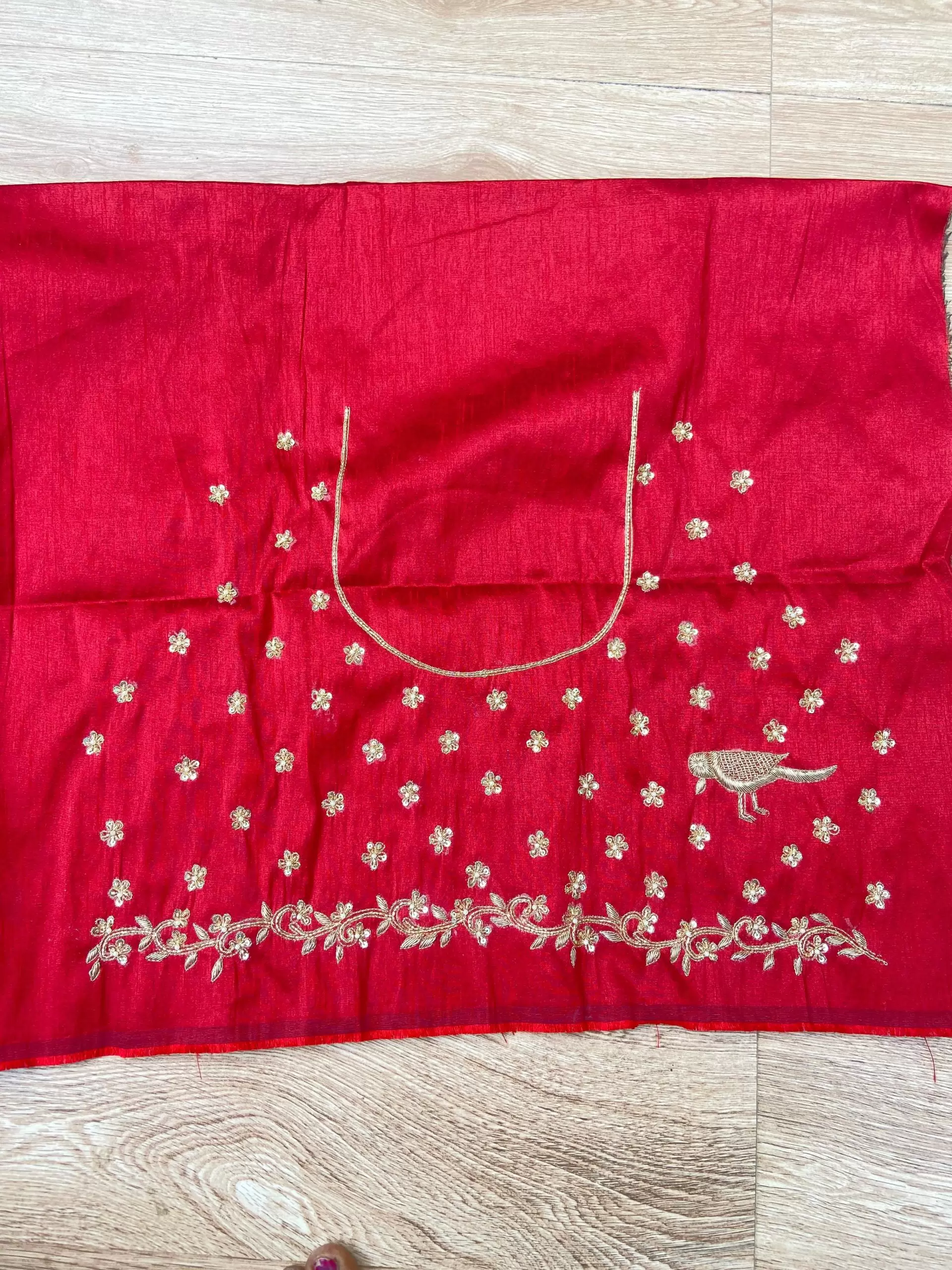 Heavy Zardozi Embroidery On All Over Buti Design On Marron Silk Unstitched blouse Piece