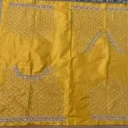 Heavy Zardozi Hand Embroidery On Neck & Buti Work All Over On Yellow Unstitched Silk Blouse Piece