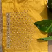 Heavy Zardozi Hand Embroidery On Neck & Buti Work All Over On Yellow Unstitched Silk Blouse Piece