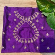 Heavy Zardozi Hand Embroidery & Buti Work On purple Unstitched Silk Blouse Piece