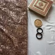 All Over Sequin & Cut Dana Embroidery On Golden Net Fabric