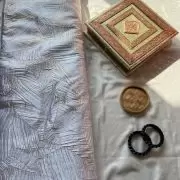 White Crushed pleated fabric in abstract design with Gold foil detailing