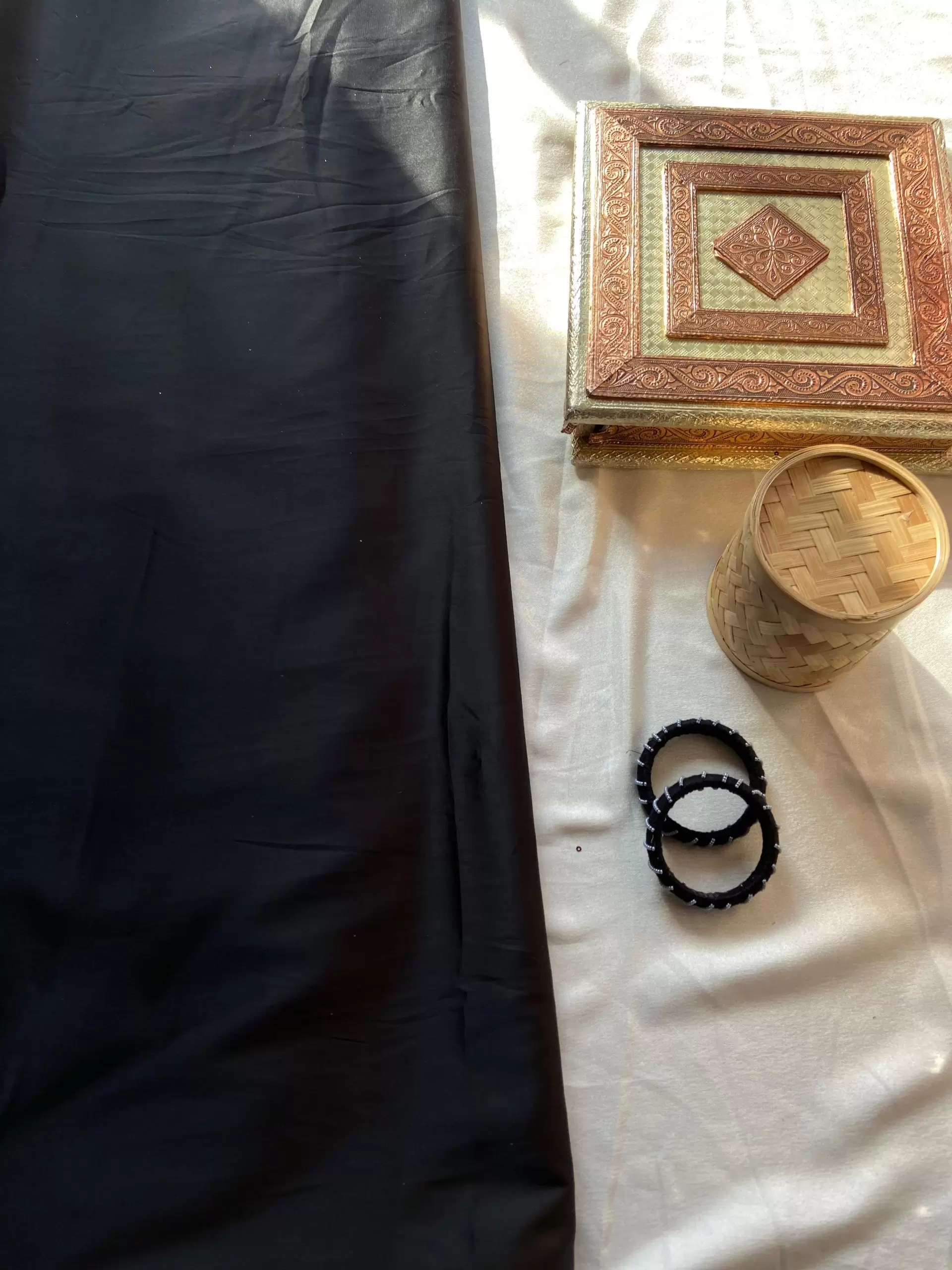 Black Plain Moss Satin Fabric