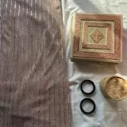 Imported moonlight Sequin On Peach Fabric