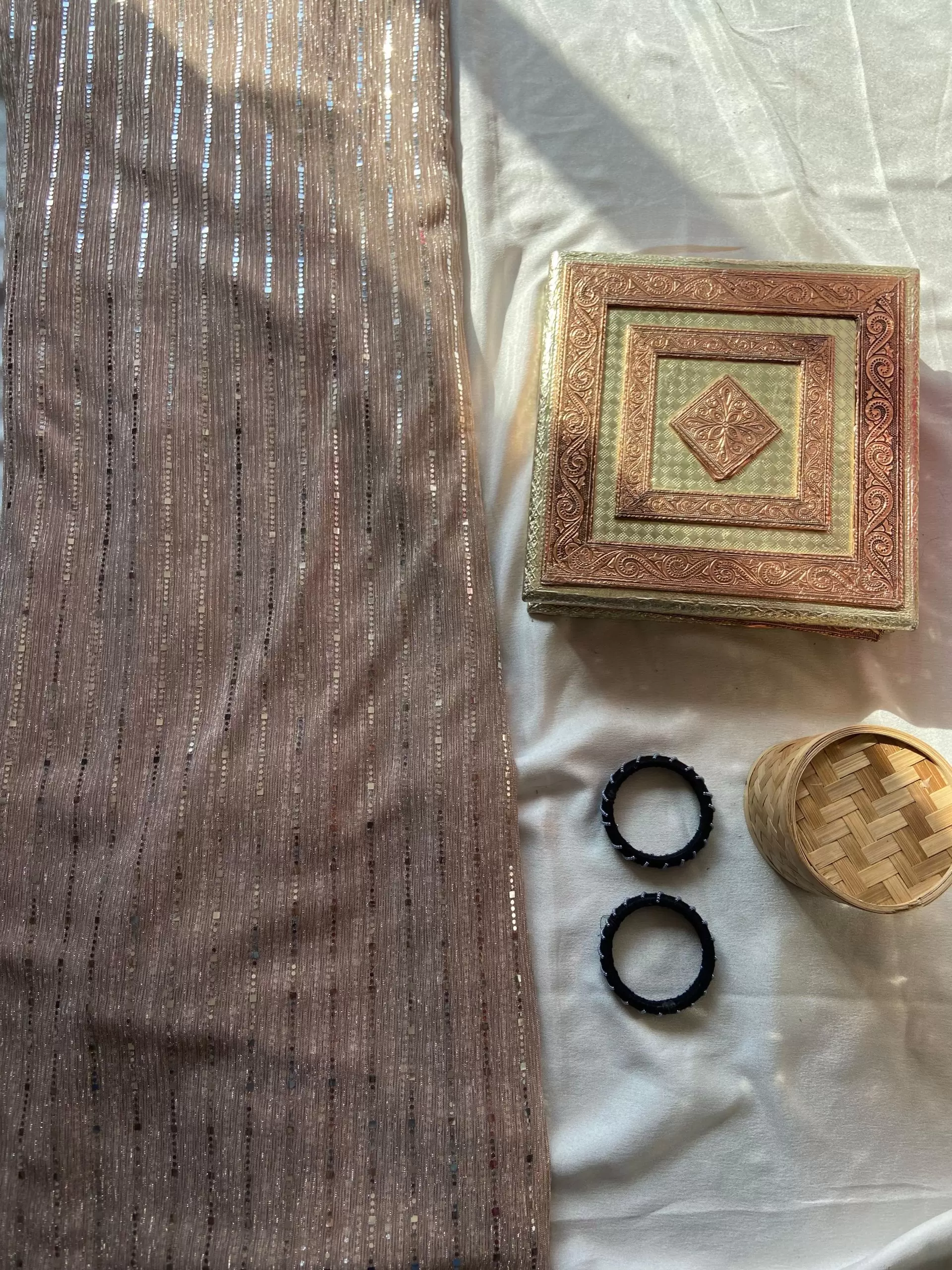 Imported moonlight Sequin On Peach Fabric