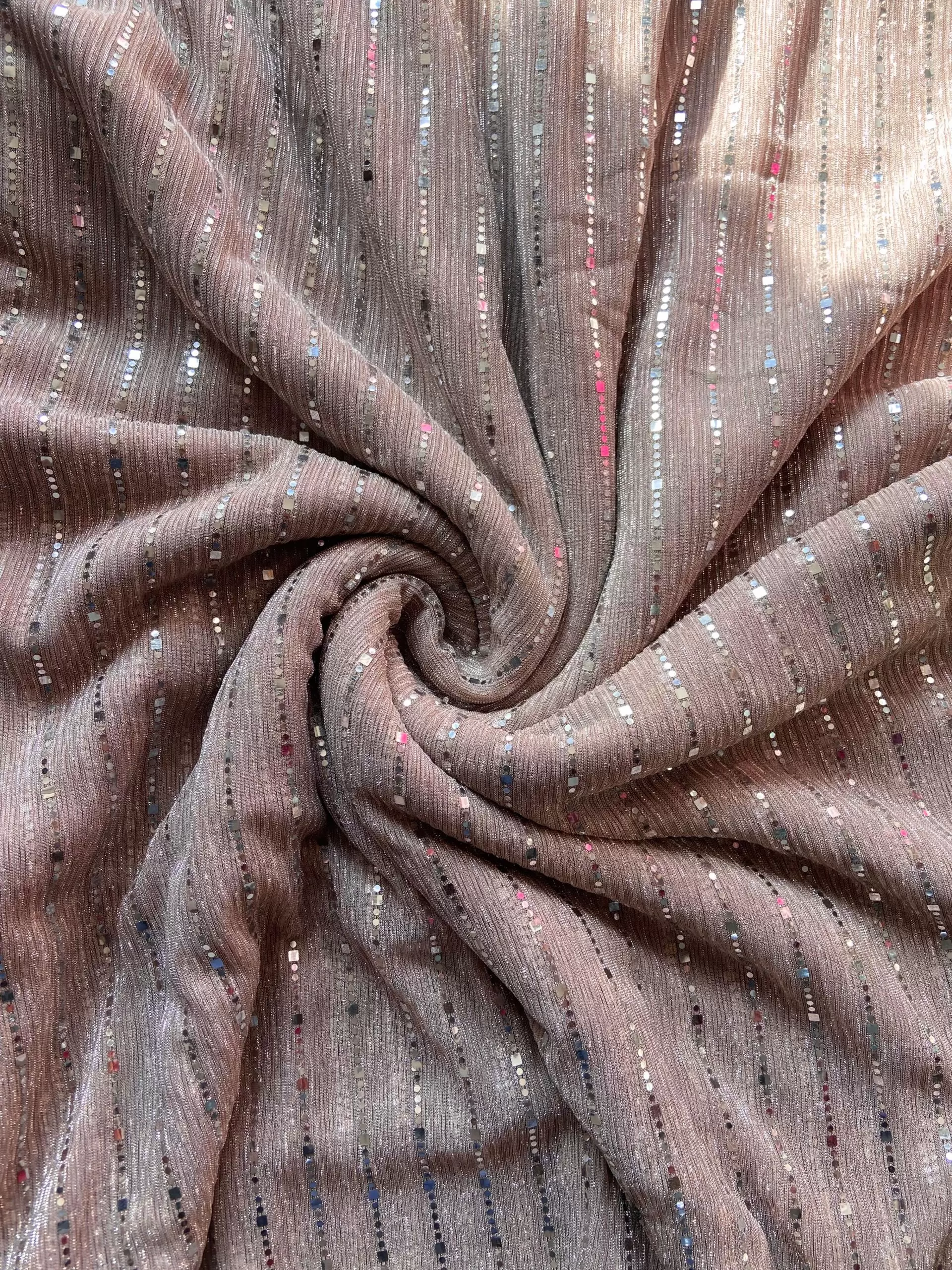 Imported moonlight Sequin On Peach Fabric