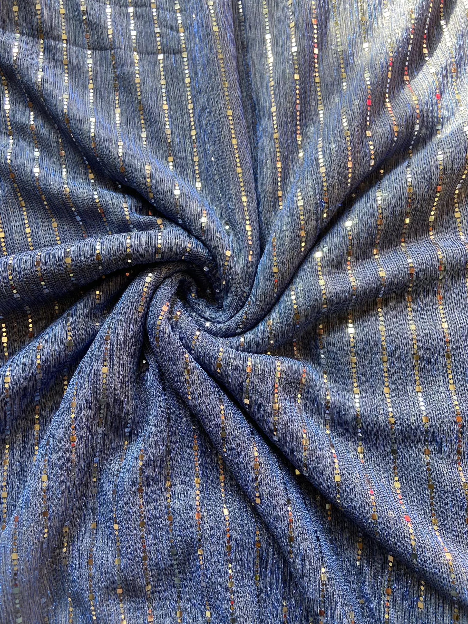 Imported moonlight Sequin On Blue Fabric
