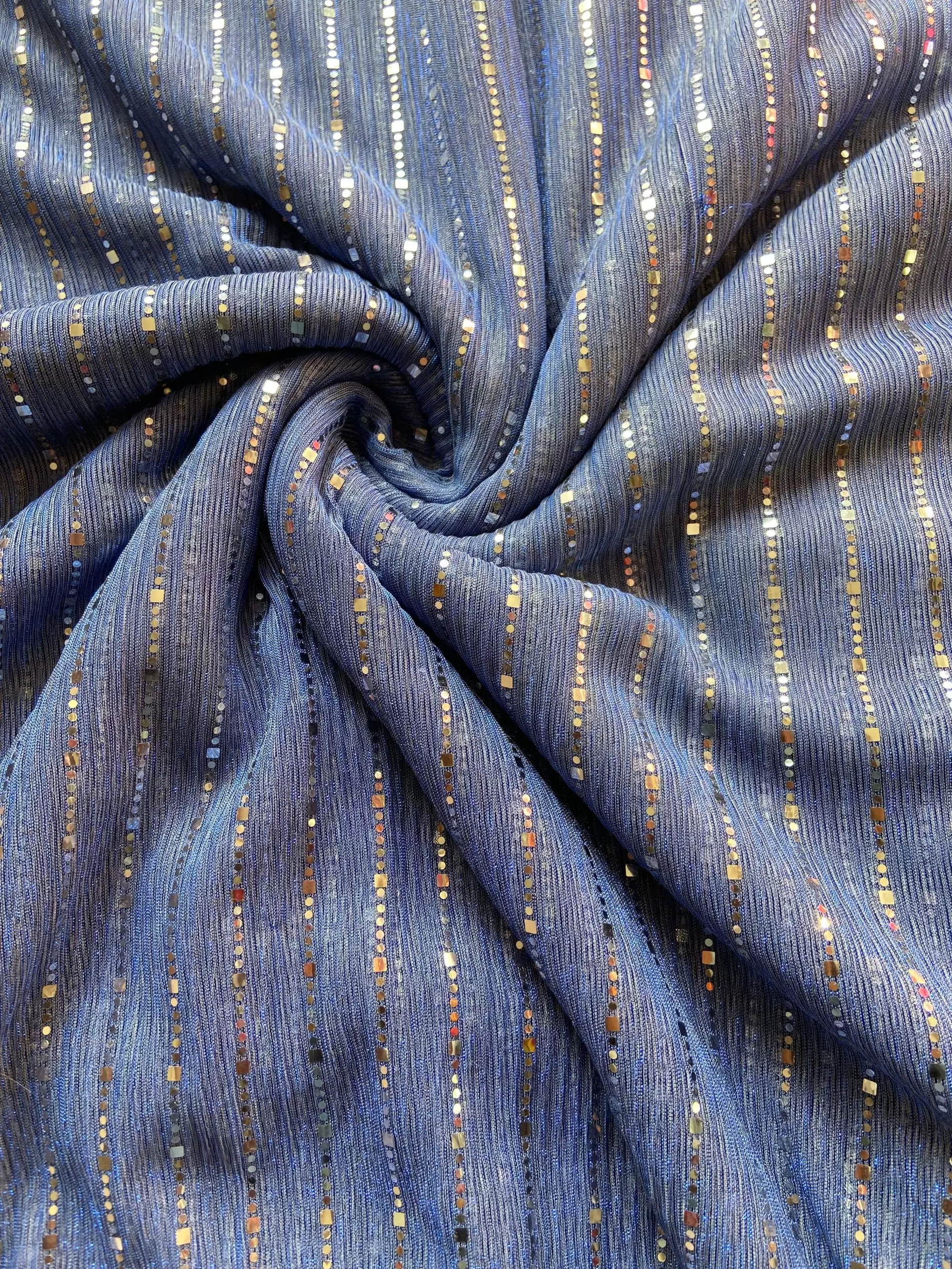 Imported moonlight Sequin On Blue Fabric