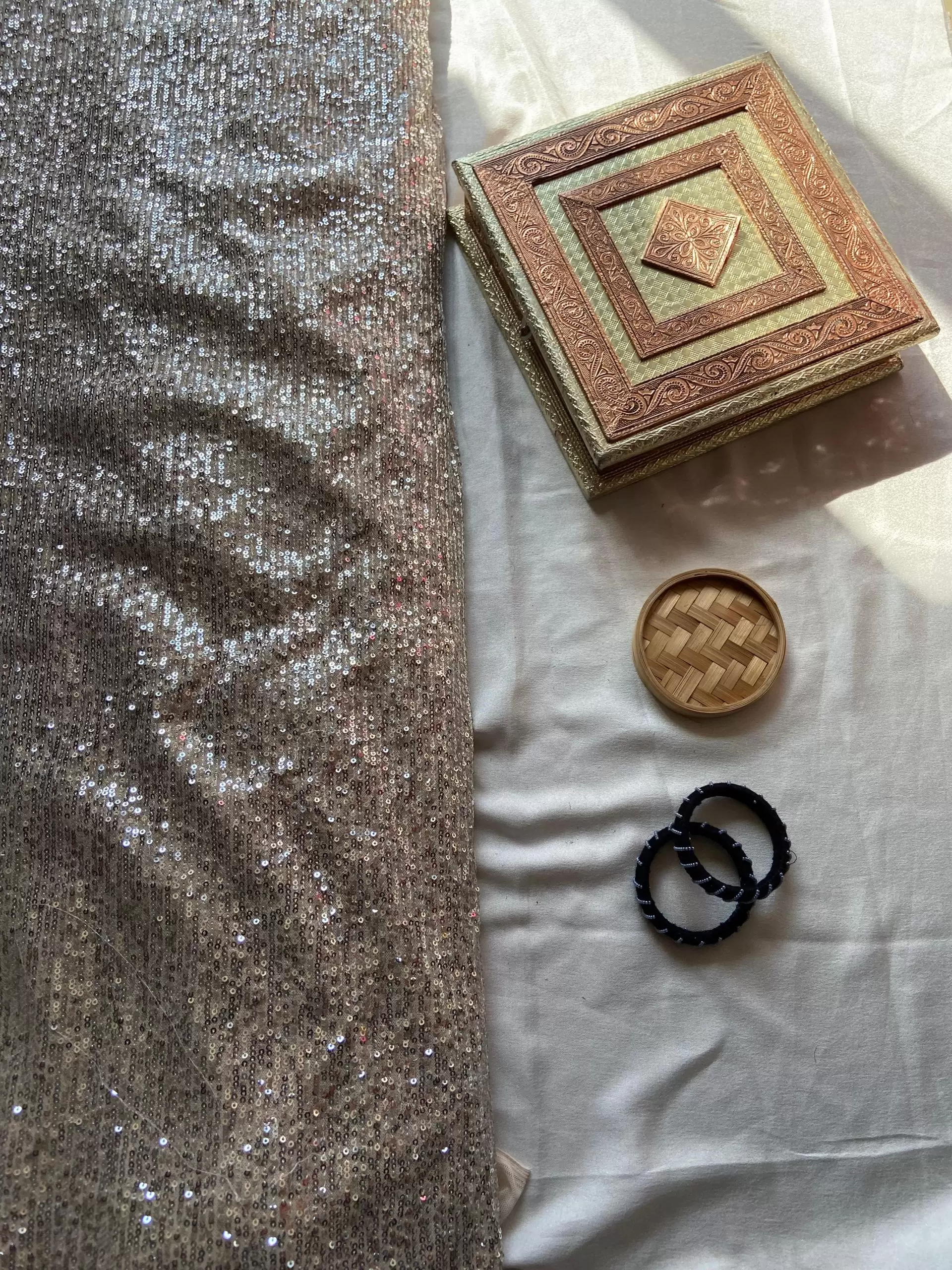 Imported Lycra Thread & Sequin Embroidery on Cream Fabric