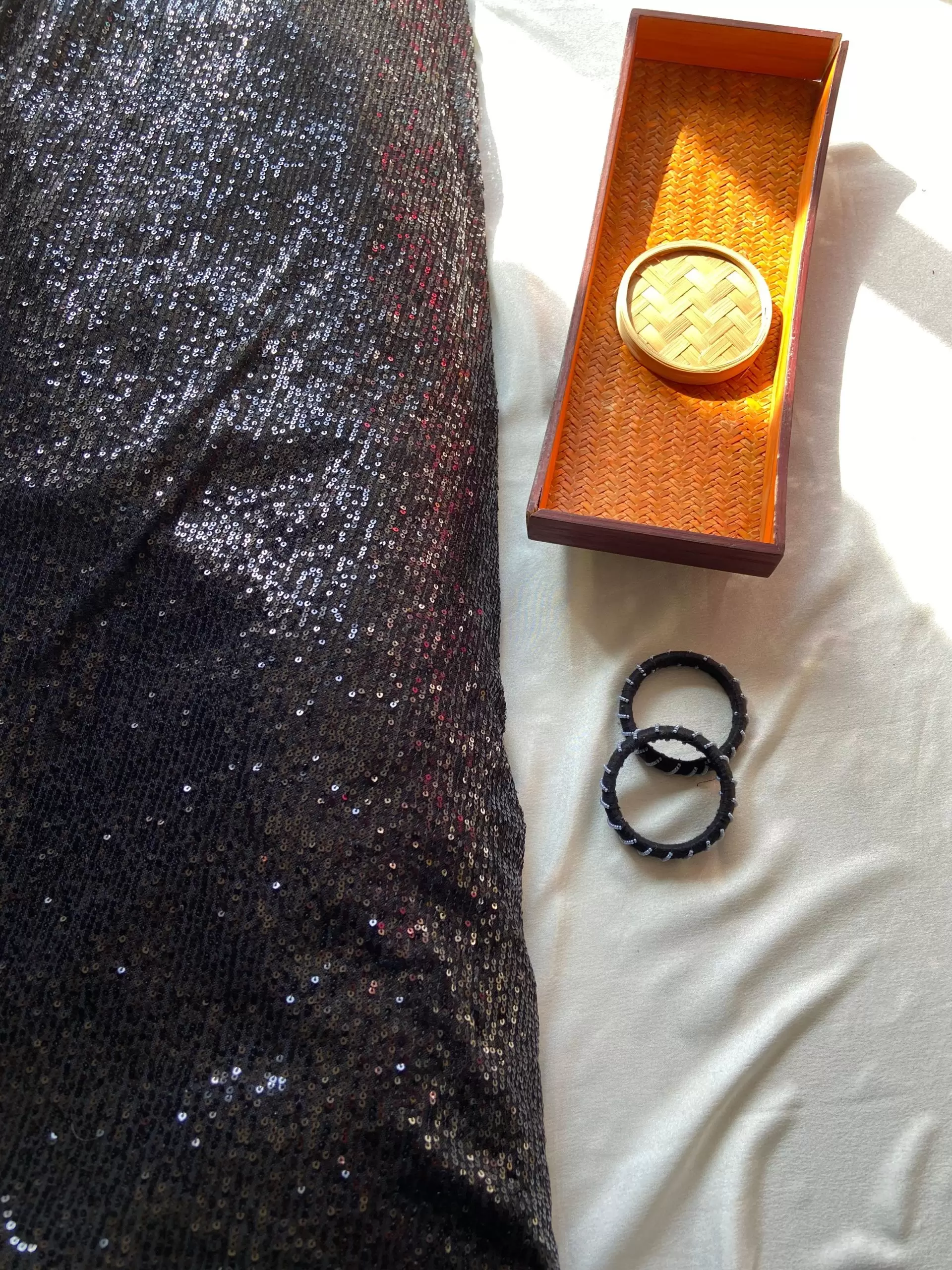 Imported Lycra Thread & Sequin Embroidery on Black Fabric