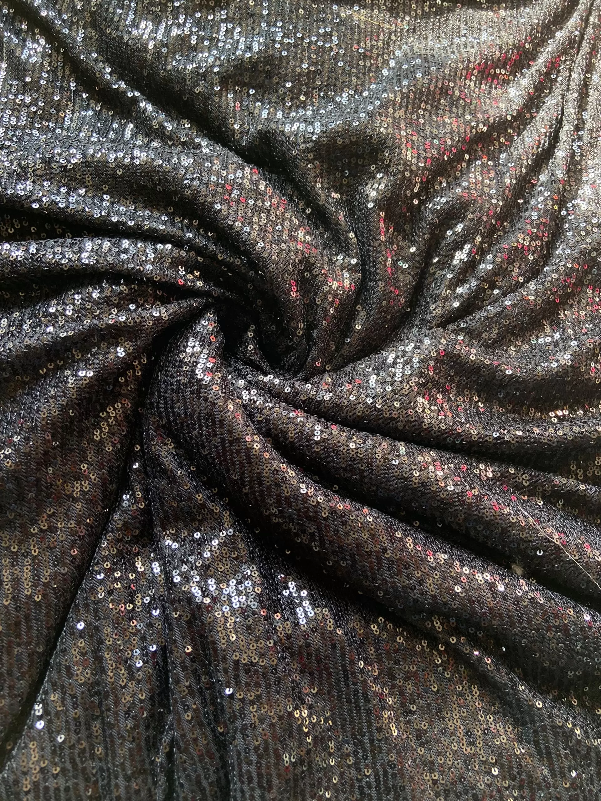 Imported Lycra Thread & Sequin Embroidery on Black Fabric