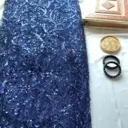 All Over Sequin & Cut Dana Embroidery On Neavy Blue Net Fabric