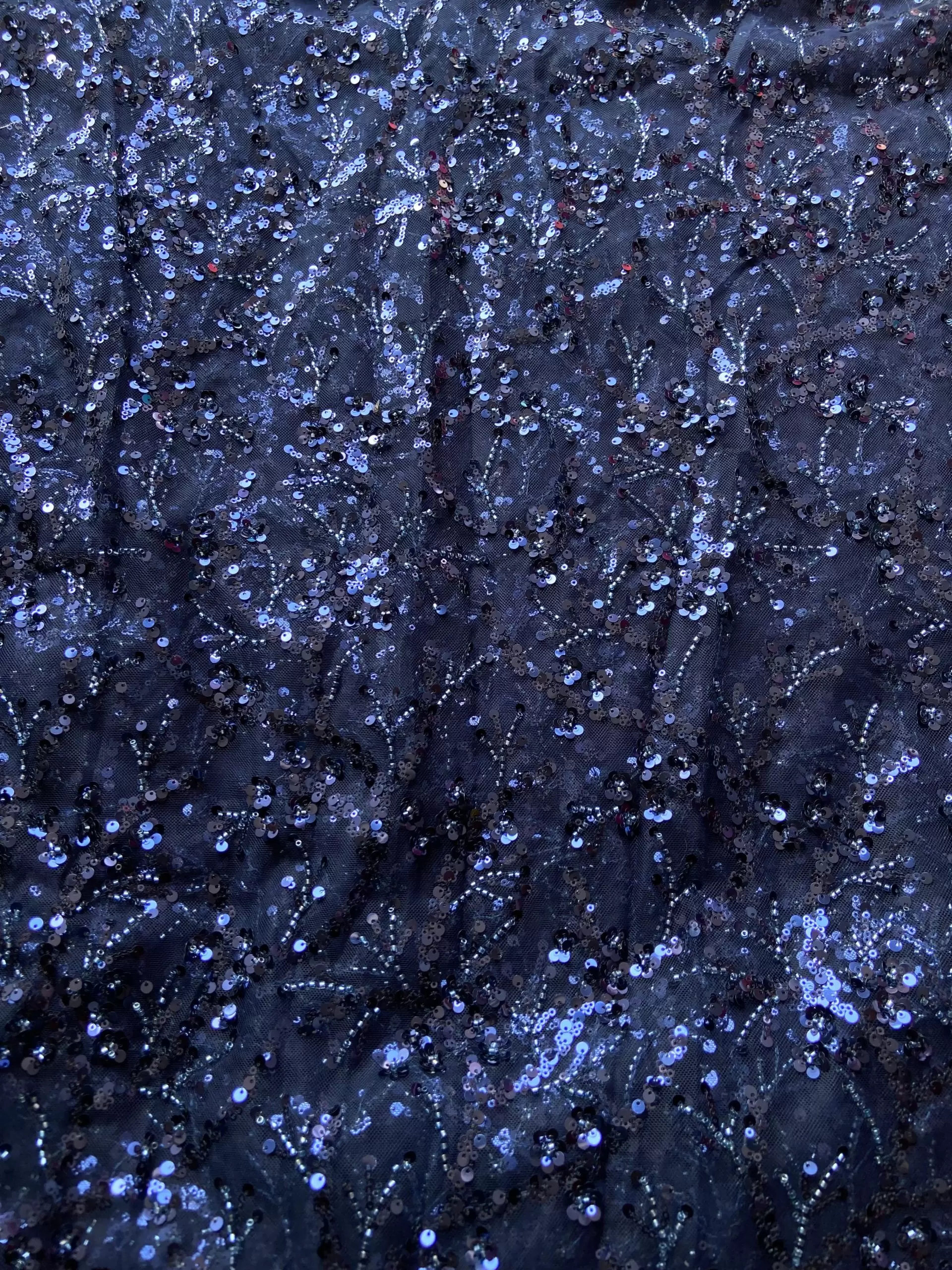 All Over Sequin & Cut Dana Embroidery On Neavy Blue Net Fabric