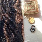 Black Net Big Width Heavy Golden Cut Dana & Sequin Embroidery Fabric