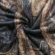 Black Net Big Width Heavy Golden Cut Dana & Sequin Embroidery Fabric