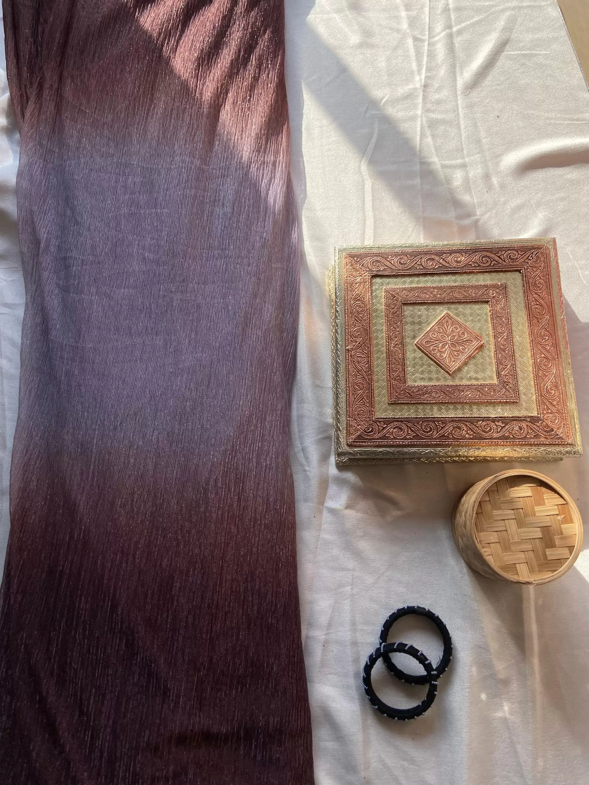 Lurex Lycra Ombre Light Blue to wine shaded fabric in big width