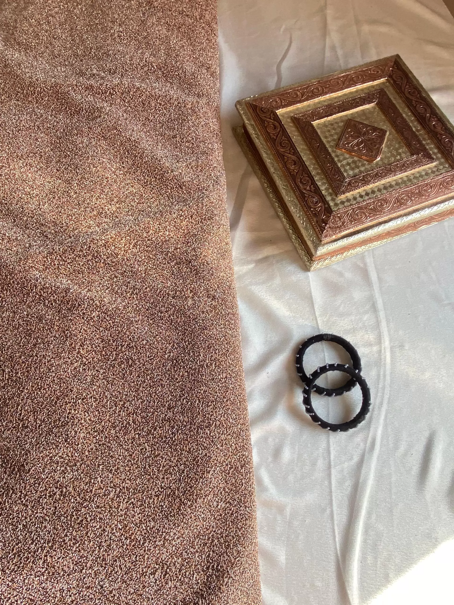 Lurex Lycra shimmer fabric in Copper Gold colour in big width