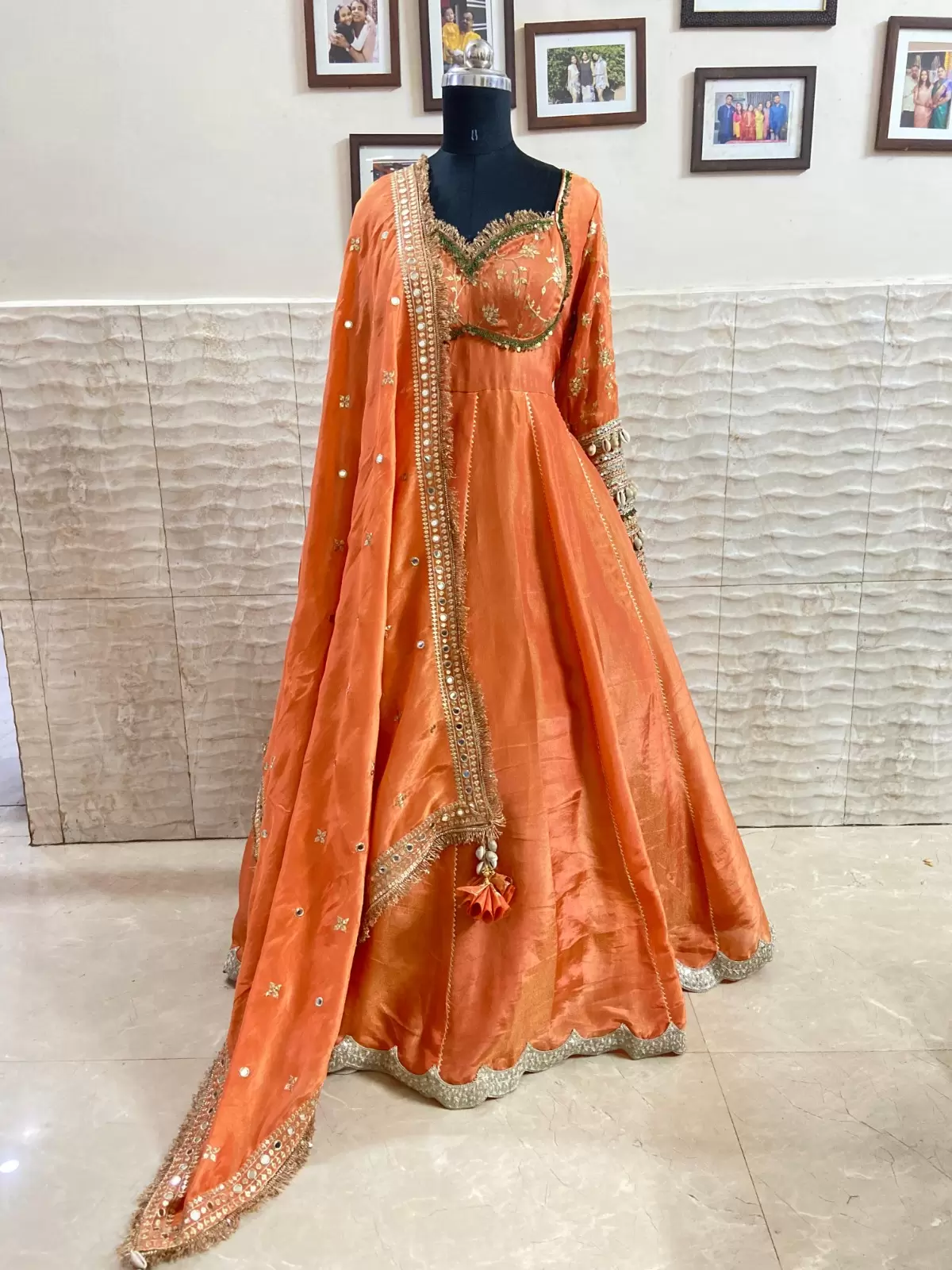 Orange Cosmos Tissue Silk Anarkali With Heavy Dupatta