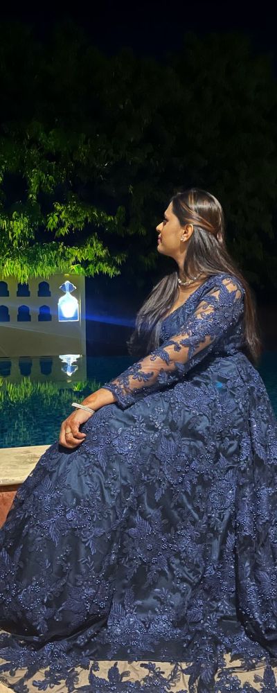 Navy Blue Pearl Embellishment Gown