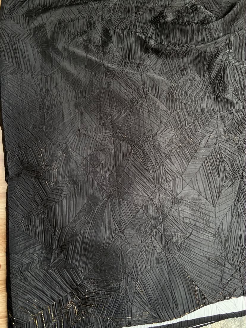 Black Crushed pleated fabric in abstract design in Big Width