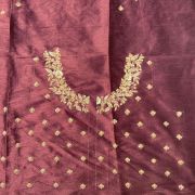 Wine Heavy Hand Embroidery with Buti Work on Silk – Unstitched Blouse Piece