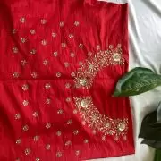 Red Heavy Hand Embroidery with Buti Work on Silk – Unstitched Blouse Piece