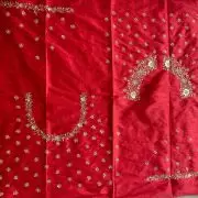 Red Heavy Hand Embroidery with Buti Work on Silk – Unstitched Blouse Piece