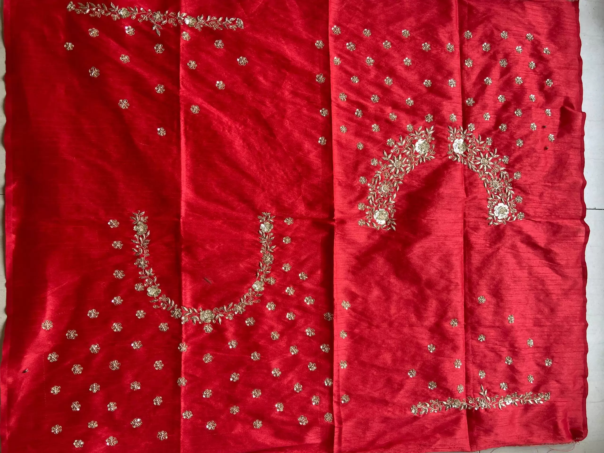Red Heavy Hand Embroidery with Buti Work on Silk – Unstitched Blouse Piece