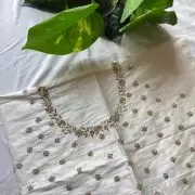 White Heavy Hand Embroidery with Buti Work on Silk – Unstitched Blouse Piece