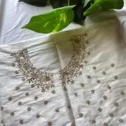 White Heavy Hand Embroidery with Buti Work on Silk – Unstitched Blouse Piece