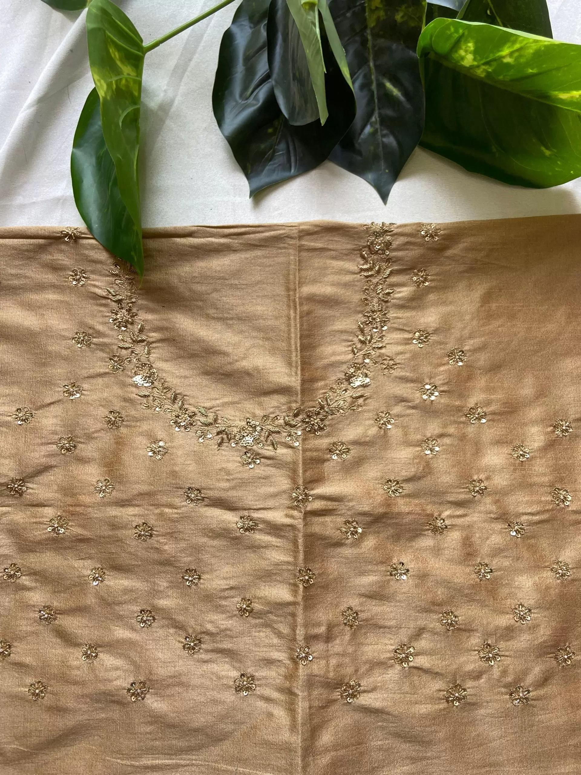Golden Heavy Hand Embroidery with Buti Work on Silk – Unstitched Blouse Piece