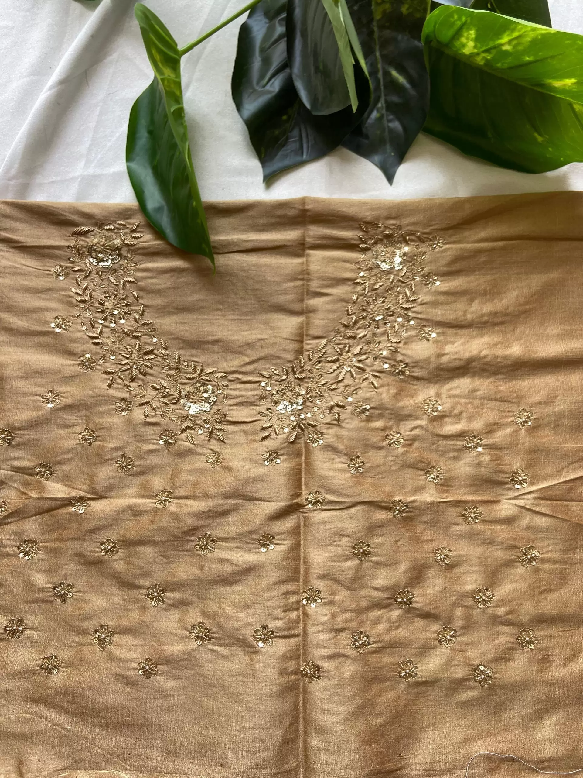 Golden Heavy Hand Embroidery with Buti Work on Silk – Unstitched Blouse Piece