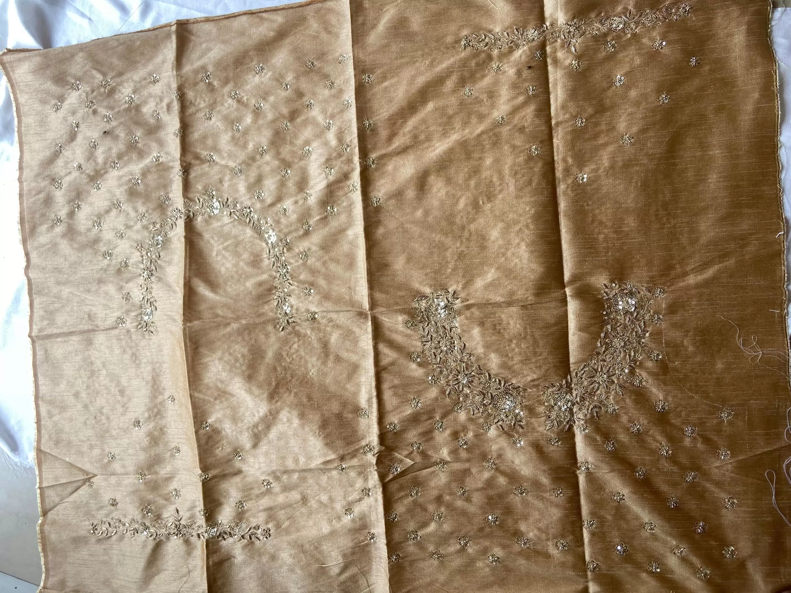 Golden Heavy Hand Embroidery with Buti Work on Silk – Unstitched Blouse Piece