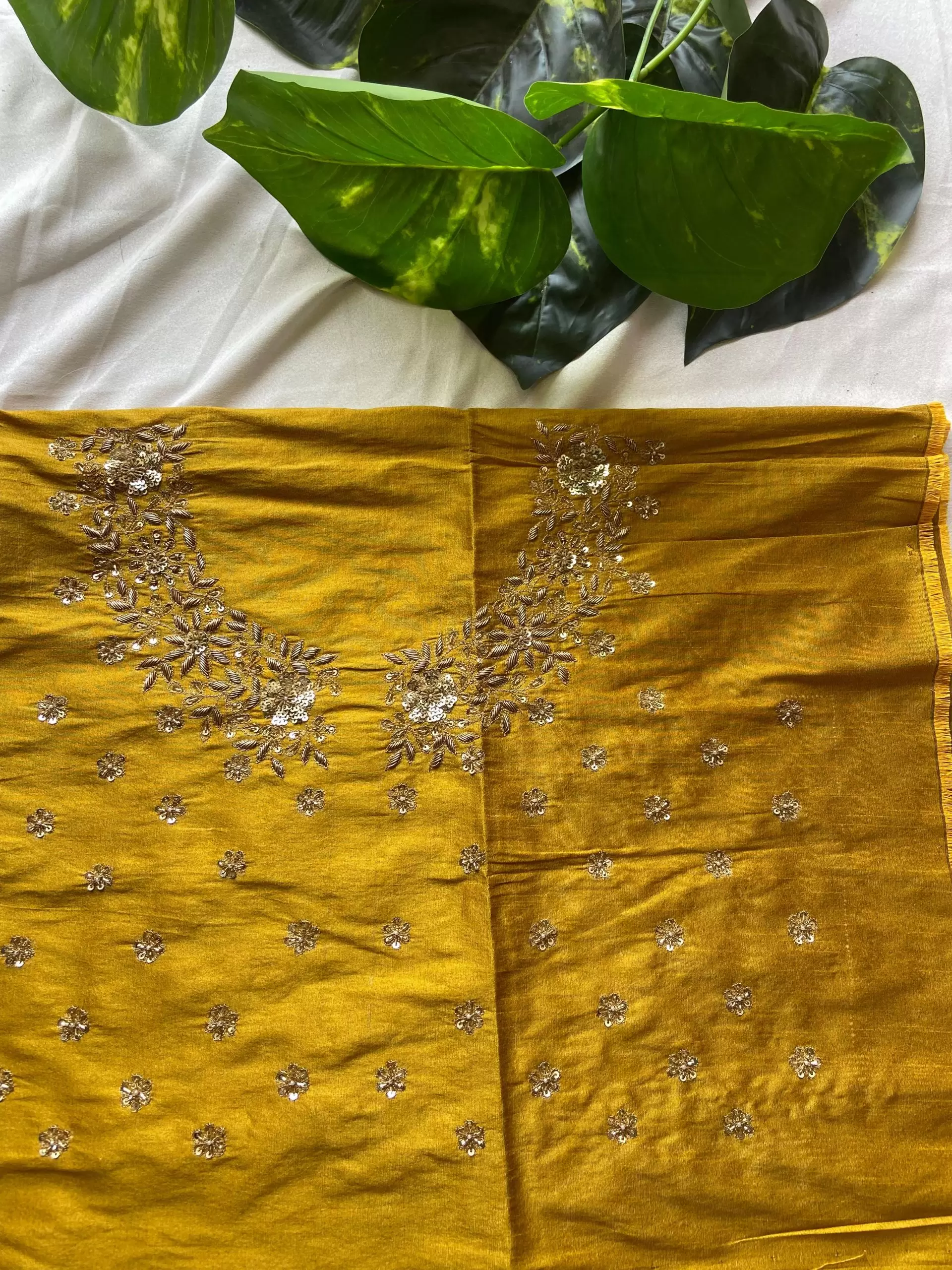 Mustard Yellow Heavy Hand Embroidery with Buti Work On Silk Unstitched Blouse