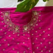 Pink Heavy Hand Embroidery with Buti Work On Silk Unstitched Blouse