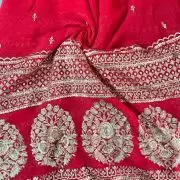 Red Pure Georgette fabric with heavy border