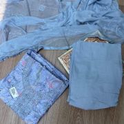 Blue floral printed pure cotton unstitched suit set with Lace detailing and Chiffon dupatta