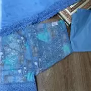 Blue floral printed pure cotton unstitched suit set with Lace detailing and Chiffon dupatta