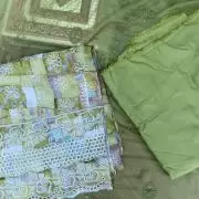 Oliver Green floral printed pure Russian cotton unstitched suit set with thread embroidery and Chiffon dupatta
