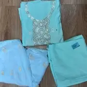 Blue Pure Russian Cotton Unstitched Suit Set with Sequin & Cut Dana Embroidery on Neckline and Chiffon Dupatta