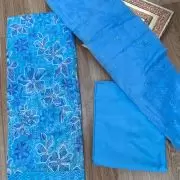Blue floral printed Organza unstitched suit set with Cut dana & sequin embroidery, Lace detailing and dupatta