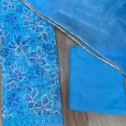 Blue floral printed Organza unstitched suit set with Cut dana & sequin embroidery, Lace detailing and dupatta