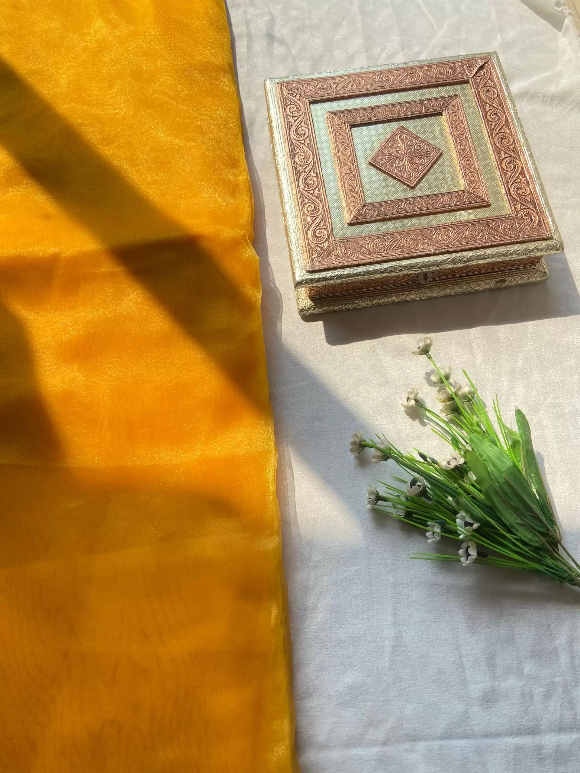 Yellow plain organza fabric