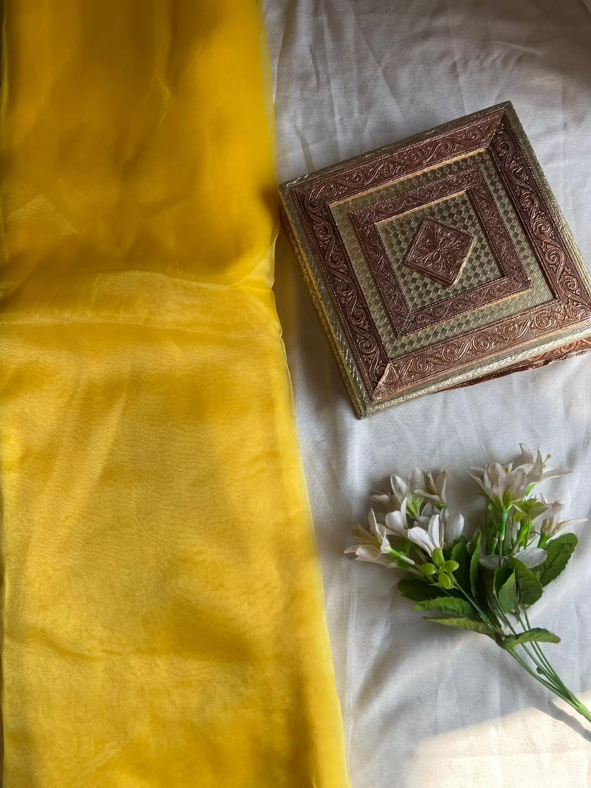 Lemon yellow plain organza fabric