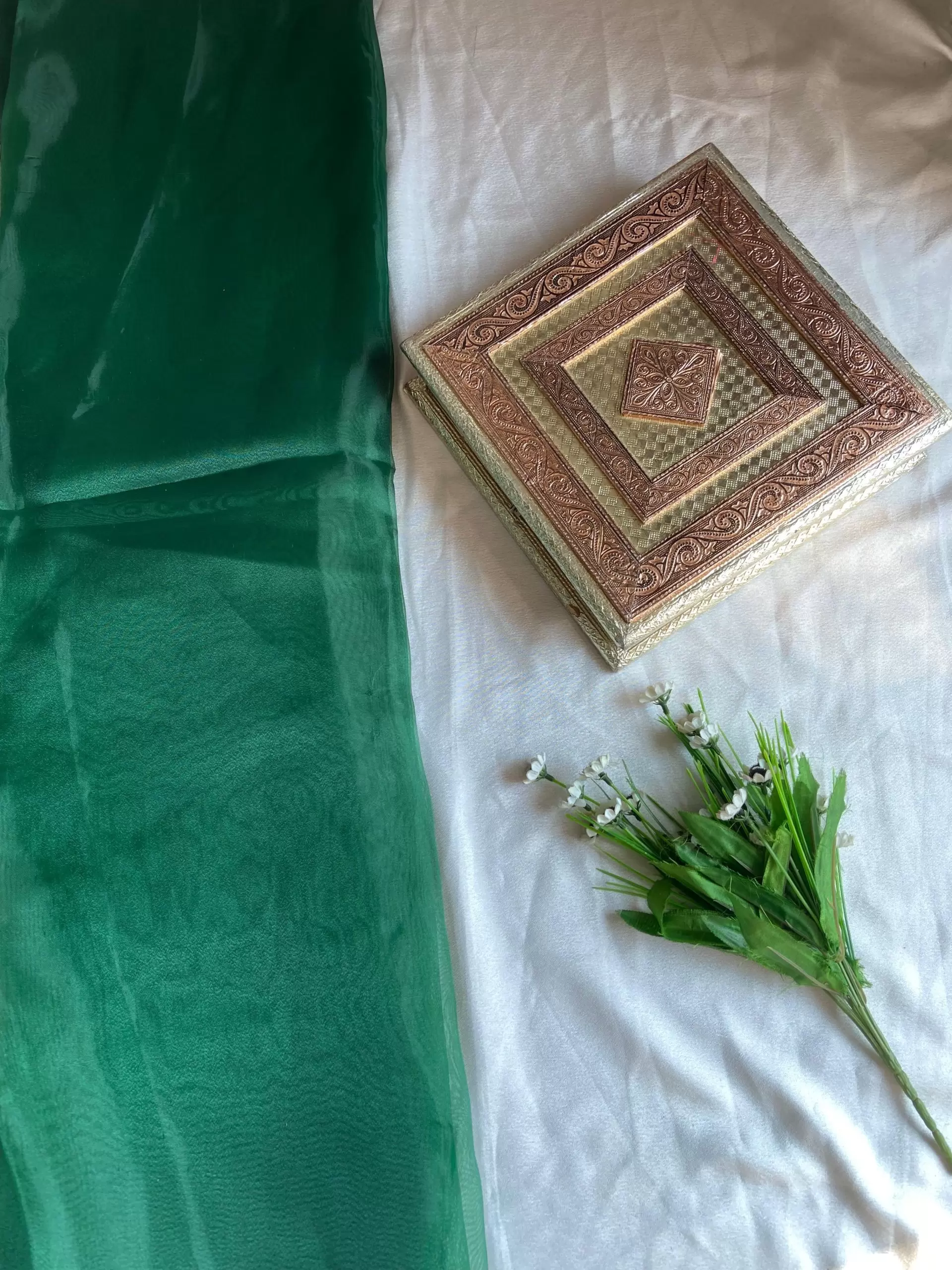 Bottle green plain organza fabric