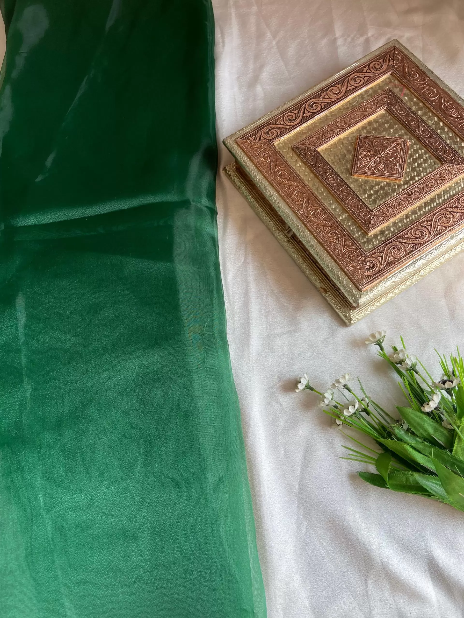 Bottle green plain organza fabric