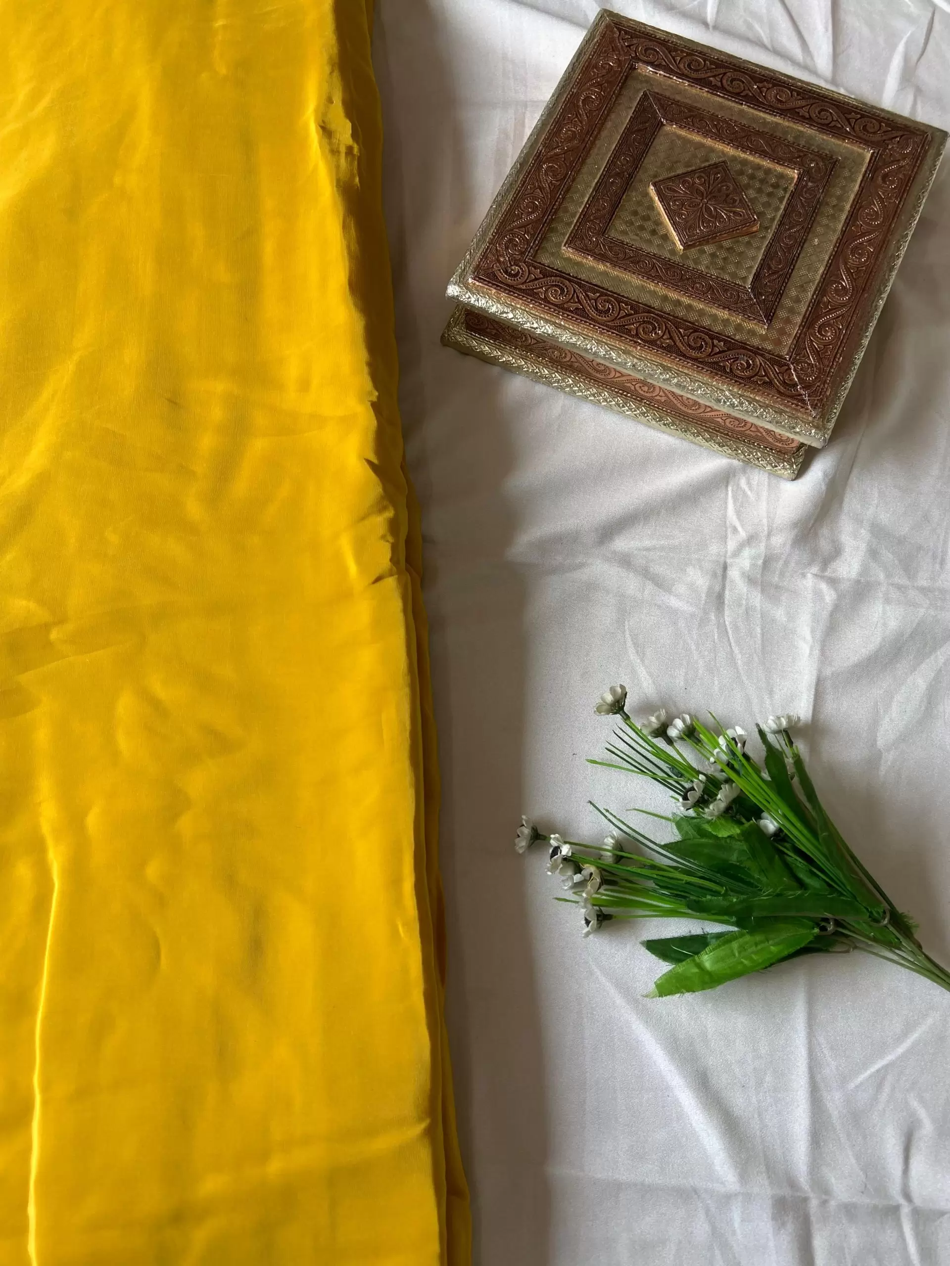 Mustard yellow plain pure crepe fabric