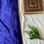 Plain blue art chinon fabric