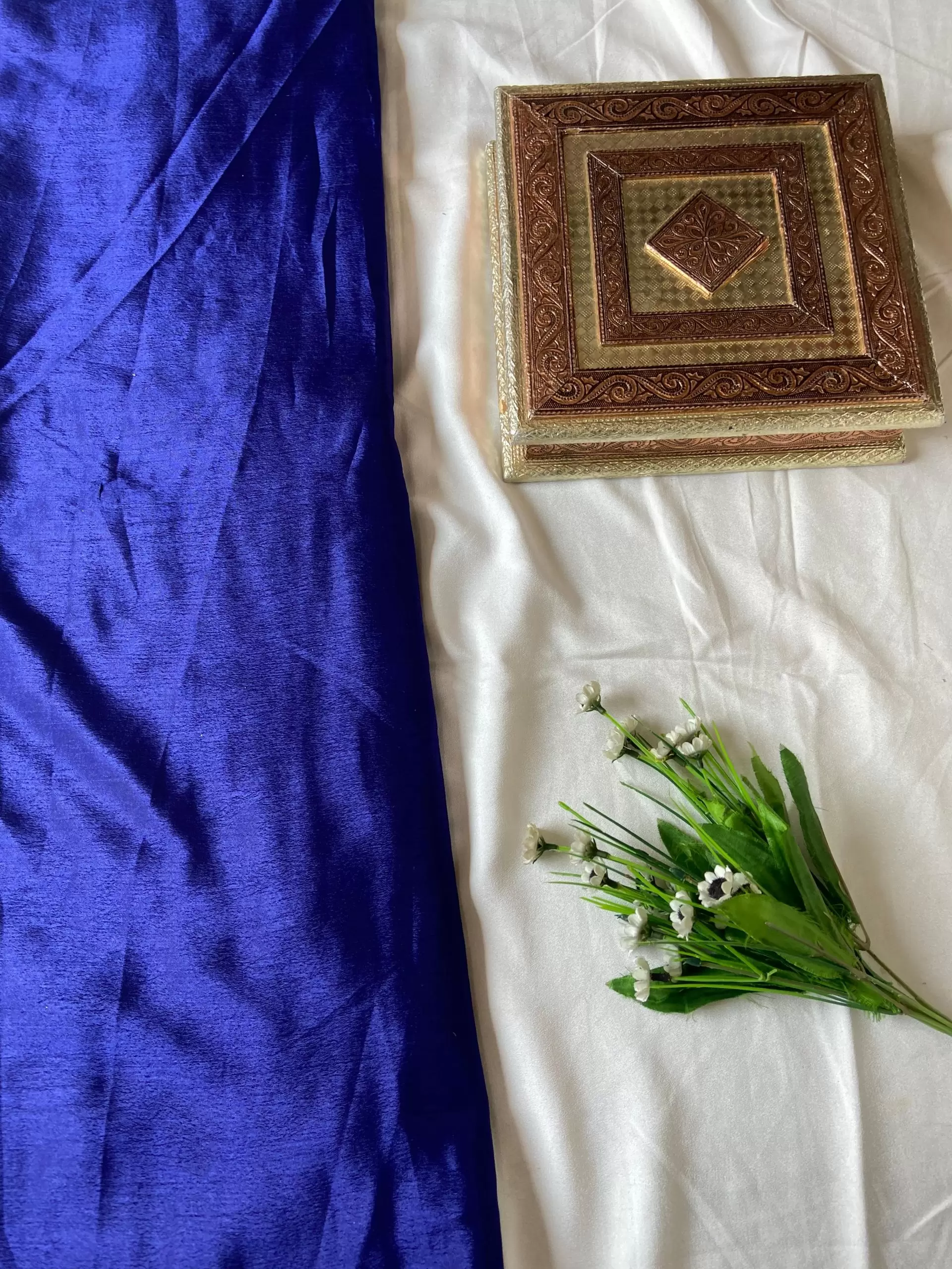 Plain blue art chinon fabric